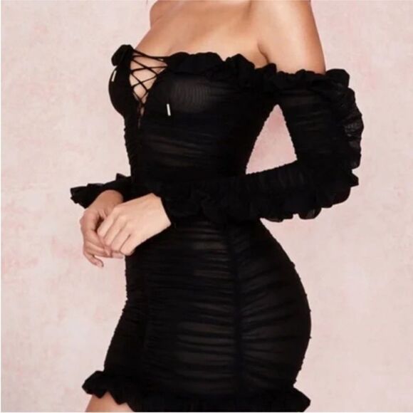 HOUSE OF CB Tatyana mini dress in black ruffle - Picture 10 of 15